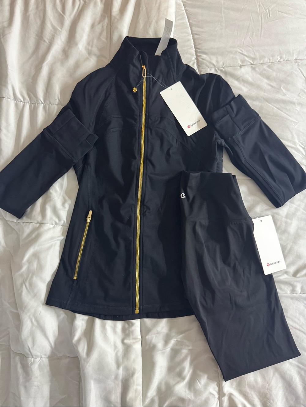 lululemon athletica Black Jacket and Leggings with Gold Zipper